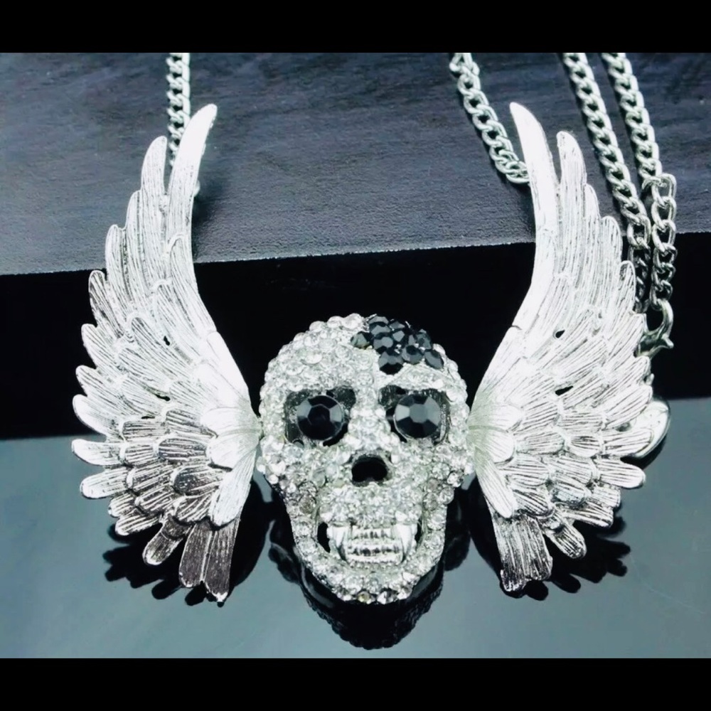 Betsey Johnson Silver Skull Crystal Necklace